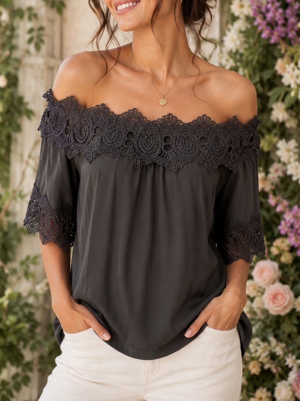 BCX Lace Off Shoulder Top